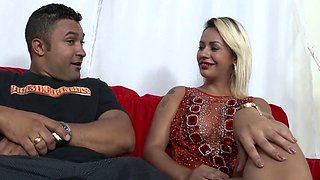 Interracial blowjob threesome in POV clip