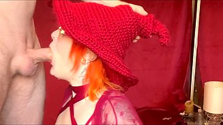 Cosplayer girl gives an amazing sloppy blowjob
