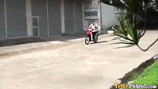 Asian pussy pounded hard in hairy creampie scene