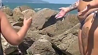 Hot Brunettes in Thong Bikini on the Trail of the Deserted Beach Delicious