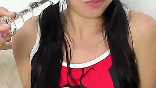Innocent Teen Do Blowjob on Soft Cock Followed by Deepthroat Dildo X