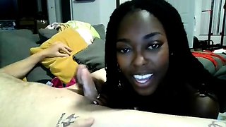 Horny ebony slut takes hard pounding with white cock live at