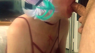 Masked pregnant wife with huge tits gives head and gets blasted with cum in her mouth