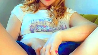 Blonde tight pussy babe solo toy fun in glamour masturbation