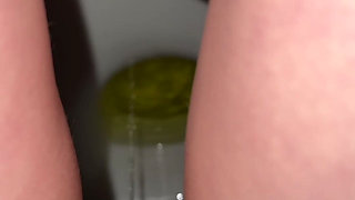 Quick Piss in the Toilet in Casual Clothes & Flip Flops