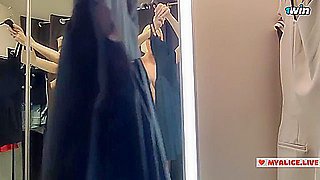 Girl With A Big Tits In The Public Locker Room, Try On Transparent Clothes