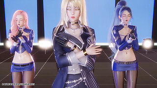 [mmd] Twice - Talk That Talk Ahri Seraphine Kaisa Sexy Striptease League of Legends Hentai Uncensored 4K 60fps