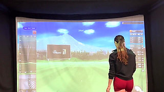 Trying to Golf in a Simulator with My Lush in! Trying Not to Cum While I Swing!