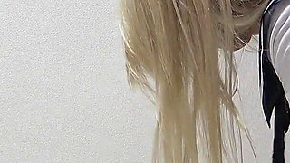 Busty Tanned Japanese Surfer Girl in Braless Student Uniform, Mini Skirt, Wedgie Thong Panties, Socks, Sexy Apartment Cleaning