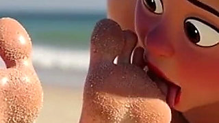 Fat Woman Licking Sandy Feet of Skinny Girl - Beach Humiliation