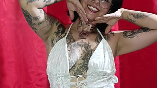 Tattooed Latin Woman, Black Heels Plays Modeling