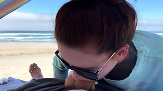 Blowjob and handjob on beach