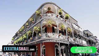 Small sweetheart Freya Von Doom gaggs & rails Big Black Cock to celebrate mardi gras - exxxtra small