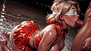 Fast Action - Blindfolded Beach Blonde - Deepthroat, Tongue and Facial Until the Sun Goes Down