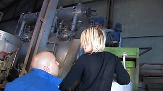 Blonde Natasha Dolling takes huge black cock from mechanic Max Cortés in garage anal sex
