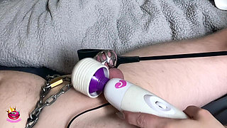 Chastity Cage Milked to Cum in Condom