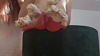 Strip and Barefoot Cake Crush - Dutch Domme Strips Then Crushes Cake Under Her Fee Dutch