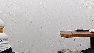 Tied with Plastic Tape Gagged with a Heel on the Face and Being Masturbated with a Toy