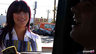 Sweet Purple hair teen with small Tits Pick Up for Casting Fuck by Fat Cock Stranger
