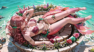 Deep Sea Fantasy! The Pink-Haired Mermaid Queen lounges in the azure palace.