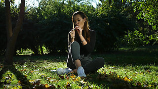Seductive Russian Beauty Smoking Cigarette Outdoor Vibes