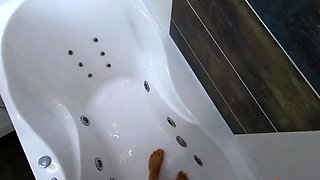 Big-Ass Black Teen's Solo Shower Footjob on Webcam