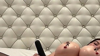 Big Tits Nipple Clamps Oiled up Rough Play