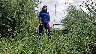 Eagerly waiting for a sizzling gardener with a massive member