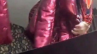 Red Nylon Jumpsuit Fetish Cameltoe Tease, Deep Blowjob and Cum on My Downjacket
