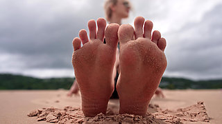 Worship My Feet on Public Beach and Get My Permission to Cum