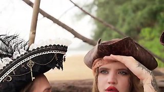 Naughty pirates scavenging for treasure found sailors to