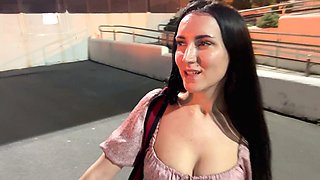 Risky public, satin dress, white panties