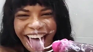 Naughty Student Fucks Her Throat in the Bathroom