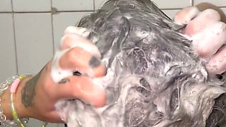 Washing Hair with New Mask Shower After Long Day