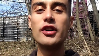 Chewing and Swallowing Own Cum Outdoor