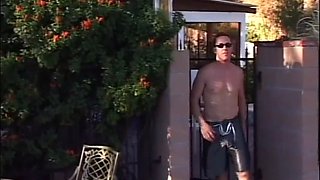 BRUNETTE GANGBANG BY THE POOL - Creampie