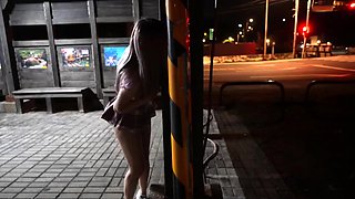 Hot Japanese teen flashing fabulous big tits in public