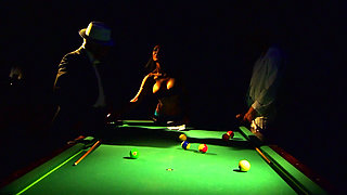 Hot Pool Table Gangbang with Pole Dancing Tease