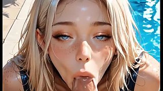 Girl in Love Gives Best Friend a Lifetime Blowjob in the Pool (Double Facial)