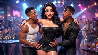 Beautiful Woman Enjoys Exciting Night at Vibrant Club Dancing Kissing Men and Becoming Fully Nude on All Fours
