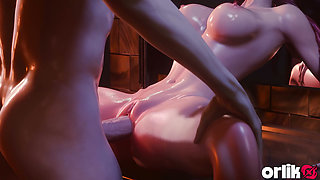 D.va Washroom Gangbang - Shared with Two Guys Overwatch 3D Animation