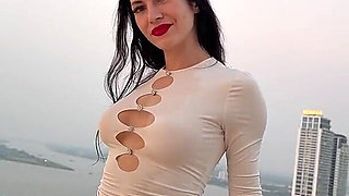 Outdoor Pussy Flashing, Pee in the Glass, Spit, Ahegao, Fake Cum on My Tits & Body