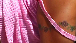 Flexible Blonde with Big Tits Licks Her Own Pussy