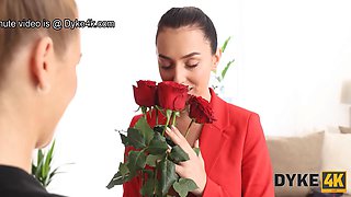 DYKE4K. Using a big and hard dildo two beautiful lesbians reach hot orgasms