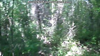 Romantic couple sex in the middle of the thick wood