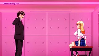 Anime college babe gets panties pulled by strict teacher