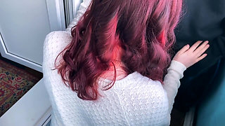 Outdoor blowjob on the balcony