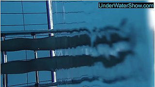 Hot Blonde In Stockings Swims