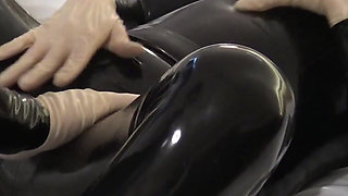 The Slave All in Latex Had to Take Good Care of Me, Until My Orgasm and His Cumshot. 2 Angle