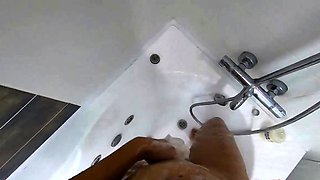 Big-Ass Black Teen's Solo Shower Footjob on Webcam